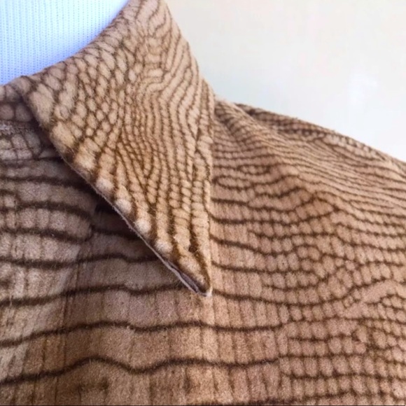 RALPH LAUREN 🐊 Glove Soft Leather Crocodile Print Western Shirt Dress Tan 8 - Picture 6 of 9